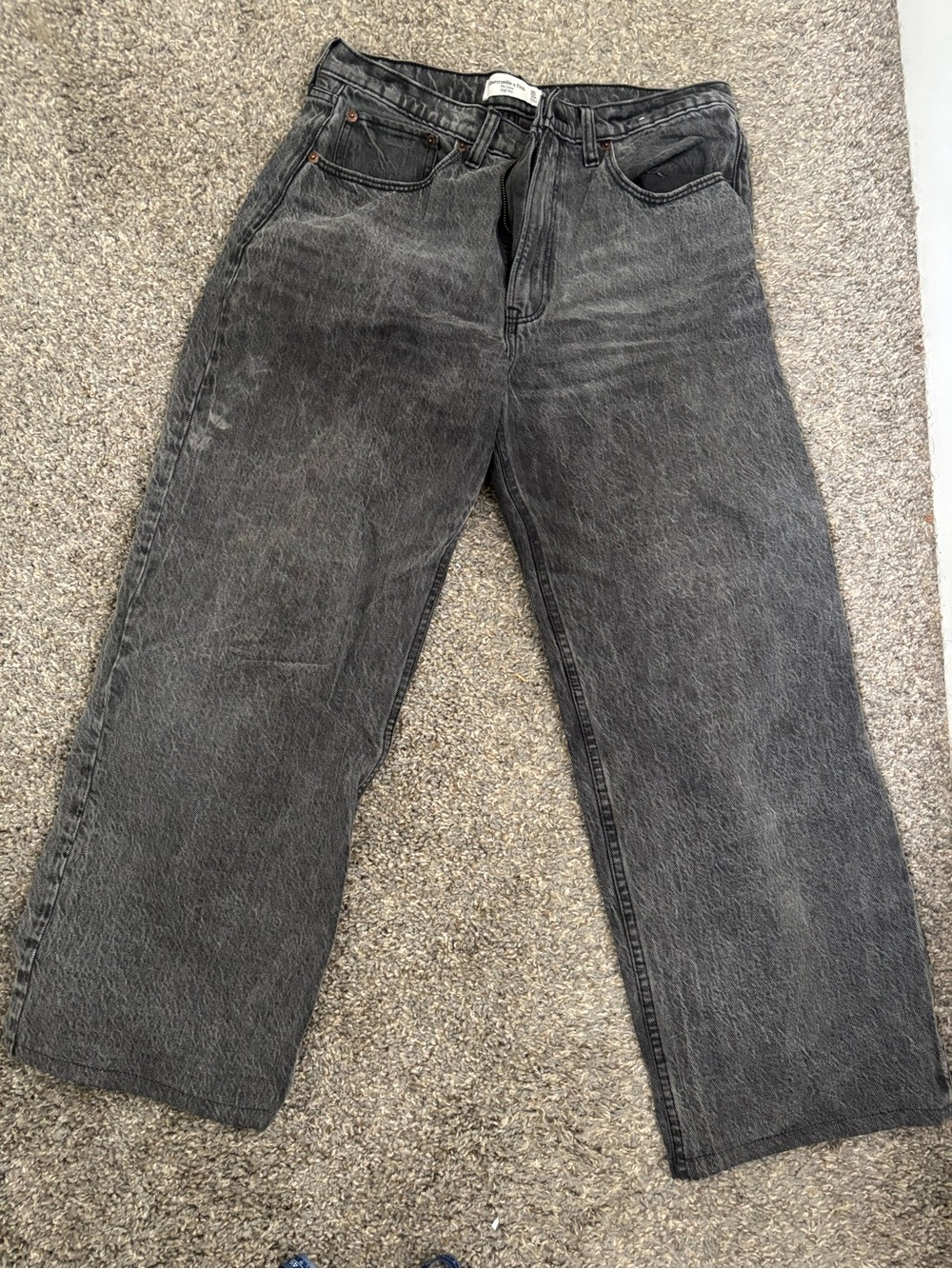 Abercrombie & Fitch Loose High Rise Washed Charcoal Jeans—SHORTENED. Please read